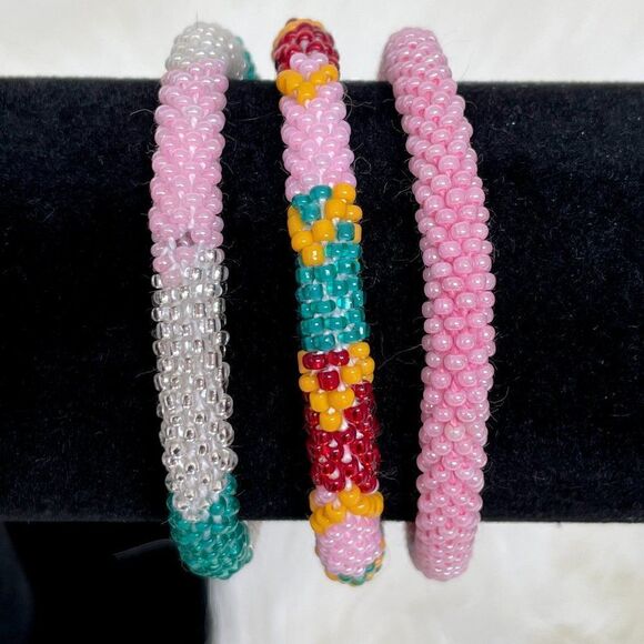 HAND CRAFTED in Nepal Beaded Bracelets (set of 3) #112 - Picture 1 of 4